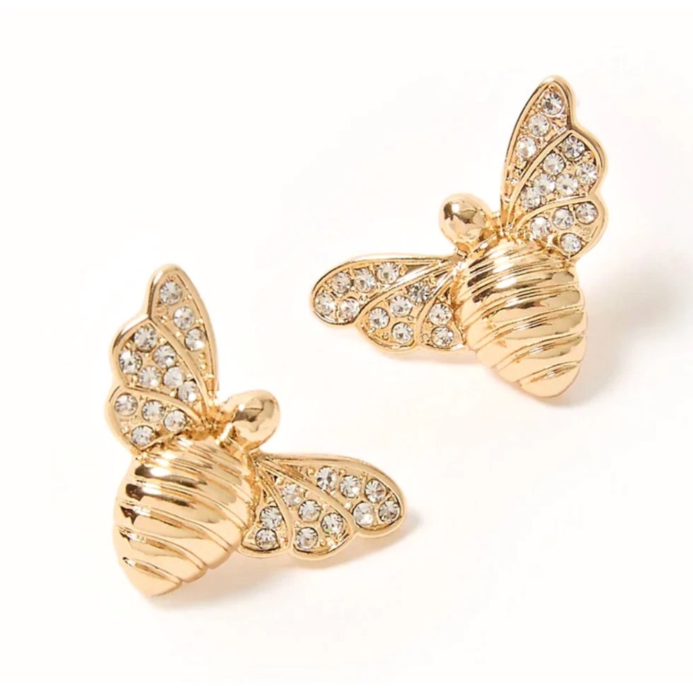Lilly Pulitzer Bee Stud Earrings Gold and Crystals Tone NWT